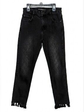 ZARA Trafaluc Black High-Waist Skinny Jeans with Tassel Fringe Hem Womens Size 2